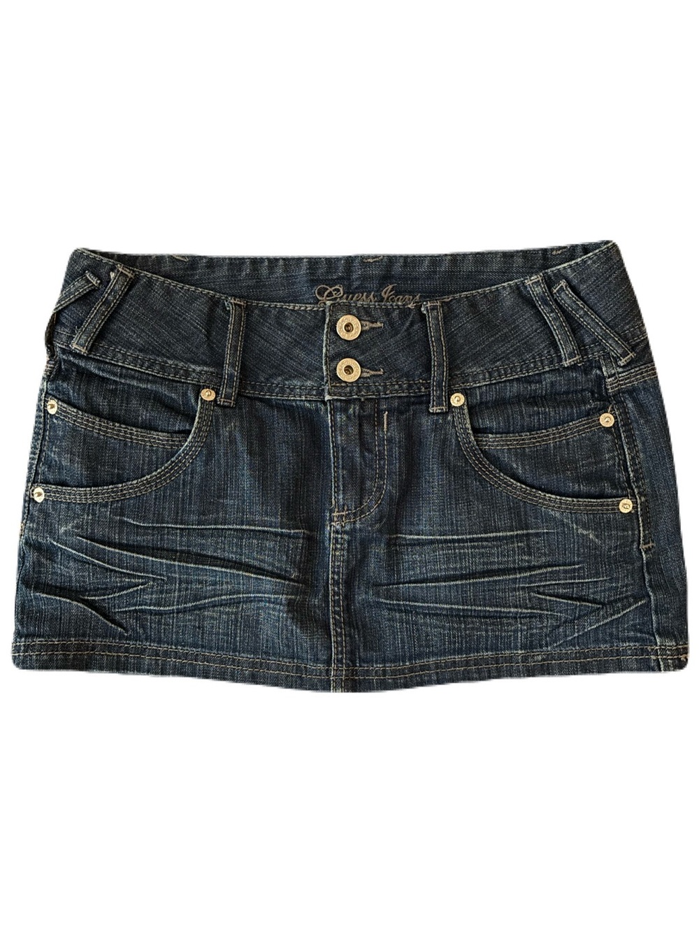 Vintage Y2K Guess Jeans Dark Blue Denim Mini Skirt